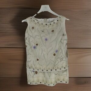 NOS Chetta B Sherrie Bloom Peter Noviello Size 6 Cream Sequin Silk Skirt Suit